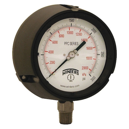 Process Pressure Gauge, 0 to 3, 000 psi, 4 1/2 in Dial, 1/2 in NPT, Bottom Location MPN:PPC5073-SG45