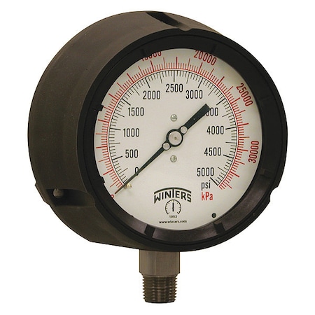 Process Pressure Gauge, 0 to 5, 000 psi, 4 1/2 in Dial, 1/2 in NPT, Bottom Location MPN:PPC5074G-SG45