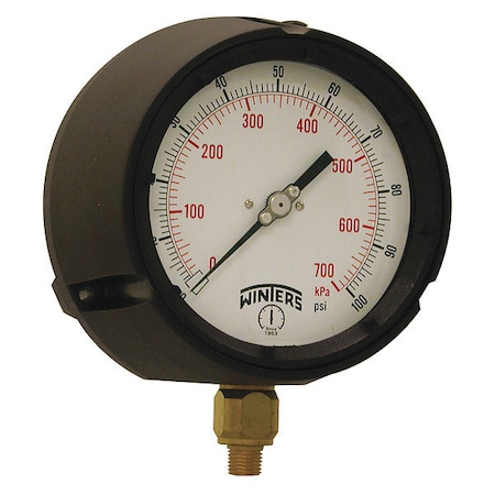 Process Pressure Gauge, 0 to 100 psi, 4 1/2 in Dial, 1/4 in NPT, Bottom Location MPN:PPC5084-G-SG.