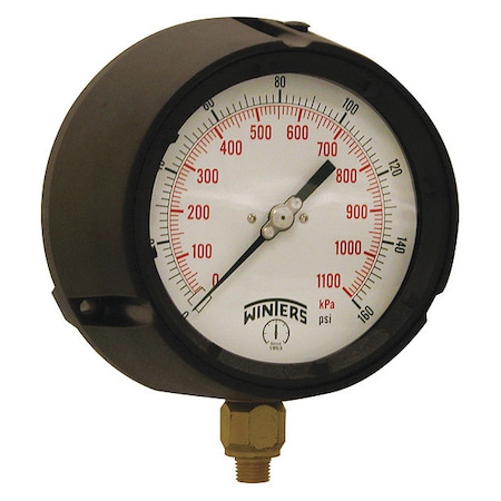 Process Pressure Gauge, 0 to 160 psi, 4 1/2 in Dial, 1/4 in NPT, Bottom Location MPN:PPC5085-G-SG.