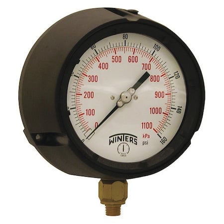 Process Pressure Gauge, 0 to 160 psi, 4 1/2 in Dial, 1/4 in NPT, Bottom Location MPN:PPC5085-SG.