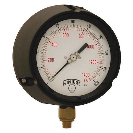 Process Pressure Gauge, 0 to 200 psi, 4 1/2 in Dial, 1/4 in NPT, Bottom Location MPN:PPC5086-G-SG.