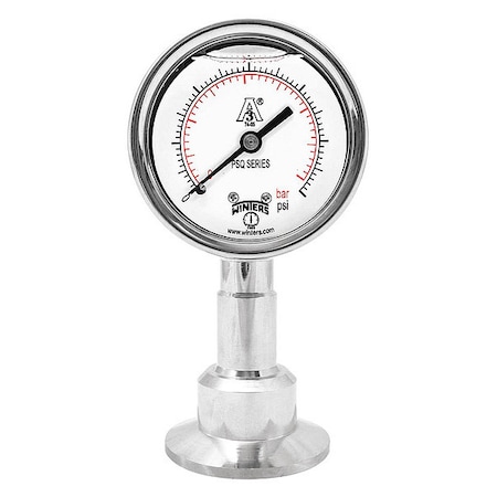 Pressure Gauge, 0 to 30 psi, 2 1/2 in Dial, 1 1/2 in Tri-Clamp, Bottom Location MPN:PSQ15802