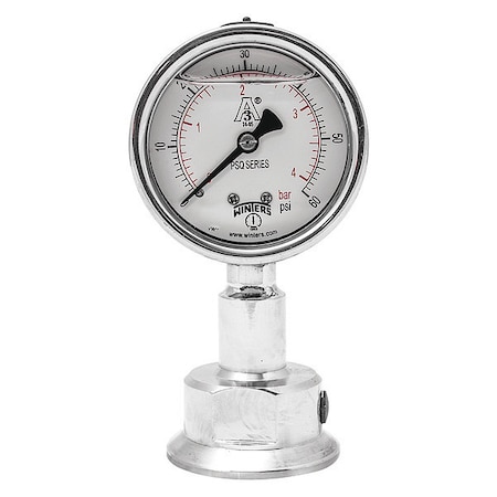 Pressure Gauge, 0 to 60 psi, 2 1/2 in Dial, 1 1/2 in Tri-Clamp, Bottom Location MPN:PSQ15803