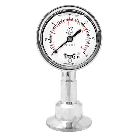 Pressure Gauge, 0 to 100 psi, 2 1/2 in Dial, 1 1/2 in Tri-Clamp, Bottom Location MPN:PSQ15804
