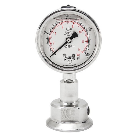 Pressure Gauge, 0 to 200 psi, 2 1/2 in Dial, 1 1/2 in Tri-Clamp, Bottom Location MPN:PSQ15806