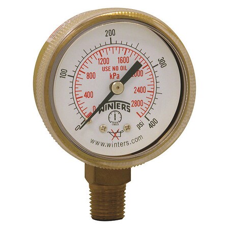 Welding Regulator Pressure Gauge, 0 to 400 psi, 2 in Dial, 1/4 in NPT, Bottom Location MPN:PWL2726
