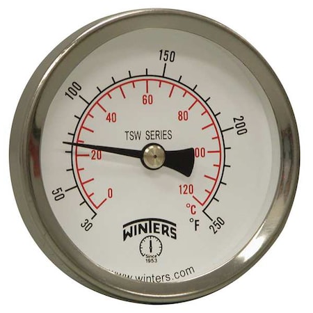 Thermometer, Analog, 30-120 deg, 1/2in NPT MPN:TSW174-2LF.