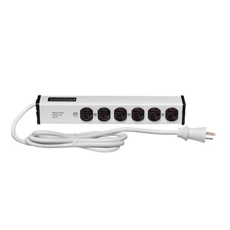 Outlet Strip, Switched, Medical Grade, 6 5-15R, 5-15P, 6 ft., White MPN:ULM6-6