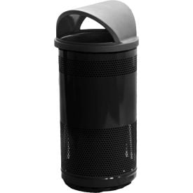 Witt Stadium Series® Perforated Steel Round Trash Can W/Hood Top 35 Gallon Black SC35-01-BB-HT