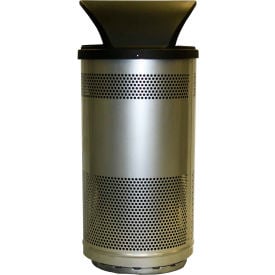 Witt Stadium Series® Perforated Stainless Steel Round Trash Can W/Hood Top 35 Gallon SC35-01-SS-HT