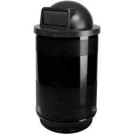 Witt Stadium Series® Perforated Steel Round Trash Can W/Push Door Dome Top 55 Gallon Black SC55-01-BK-DT