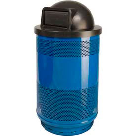 Witt Stadium Series® Perforated Steel Round Trash Can W/Push Door Dome Top 55 Gallon Blue SC55-01-BS-DT