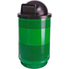Witt Stadium Series® Perforated Steel Round Trash Can W/Push Door Dome Top 55 Gallon Green SC55-01-GN-DT