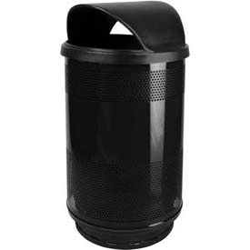 Witt Stadium Series® Perforated Steel Round Trash Can W/Hood Top 55 Gallon Black SC55-01BK-HT