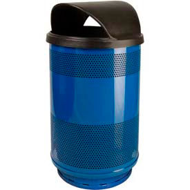 Witt Stadium Series® Perforated Steel Round Trash Can W/Hood Top 55 Gallon Blue SC55-01BS-HT