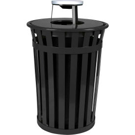 Witt Industries Outdoor Slatted Steel Trash Can With Ash Top 36 Gallon Black M3601-AT-BK