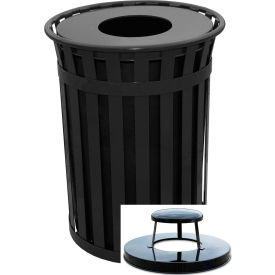 Witt Industries Outdoor Slatted Steel Trash Can With Raincap Top 50 Gallon Black M5001-RC-BK