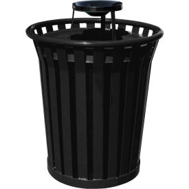Witt Industries Outdoor Slatted Metal Trash Can With Ash Top 36 Gallon Black WC3600-AT-BK