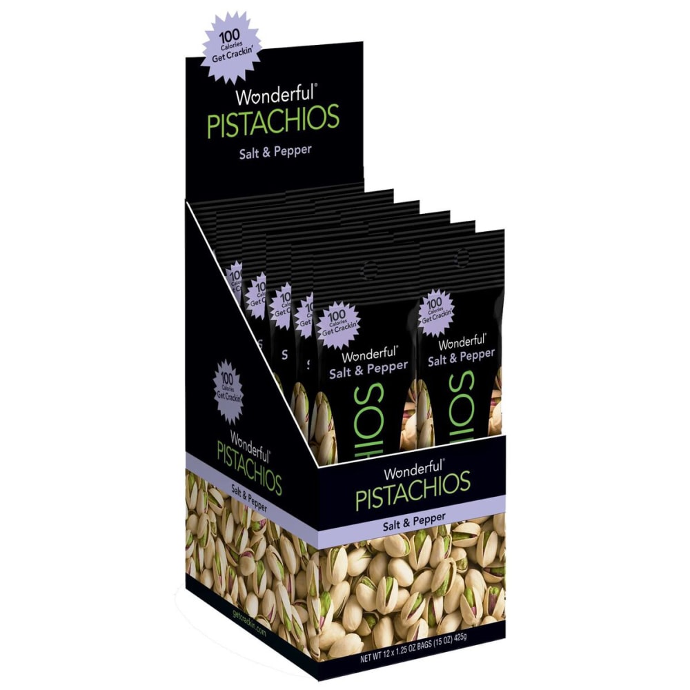 Wonderful Pistachios, Salt And Pepper, 1.25 Oz, Box Of 12 (Min Order Qty 4) MPN:PAR091842