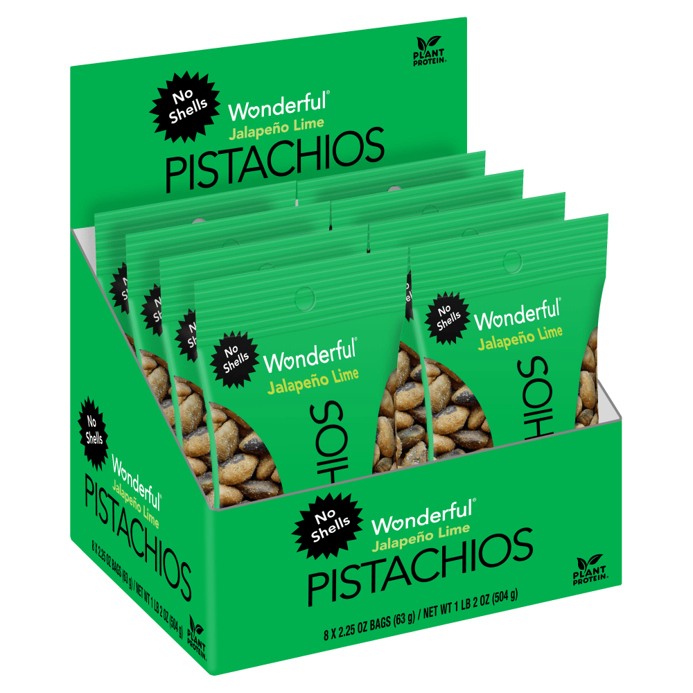 Wonderful No Shells Pistachios, Jalapeño Lime, 2.25 Oz, Pack Of 8 Bags MPN:PAR70154