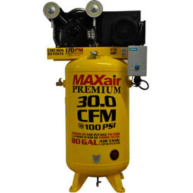 MaxAir C7180V1-MS-MAP 7.5 HP Single-Stage Comp 80 Gal Vert. 170 PSI 30 CFM 1-Phase 208-230V C7180V1-MS-MAP