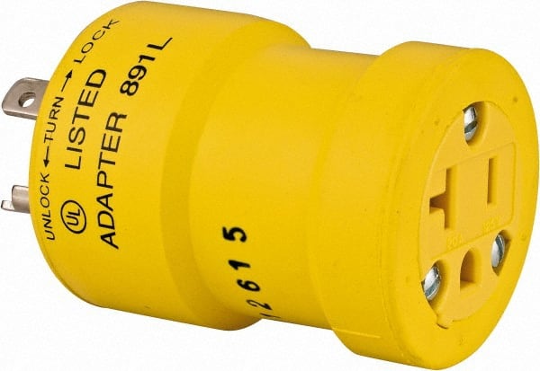 1 Outlet, 125 VAC, 20 Amp, Yellow, Single Outlet Adapter MPN:1740