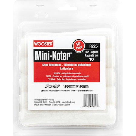 Mini Paint Roller Cover, Semi-Smooth, PK10 MPN:R125-6