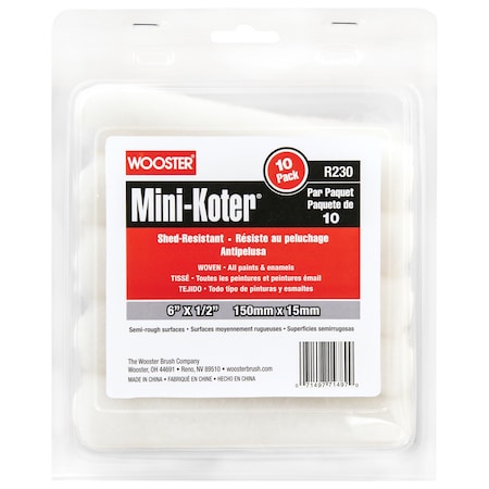 Mini Paint Roller Cover, Semi-Rough, PK10 MPN:R130-6