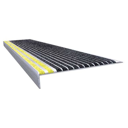 Stair Tread, Blk/Ylw, 48in W, Extruded Alum, 500BY4 MPN:500BY4