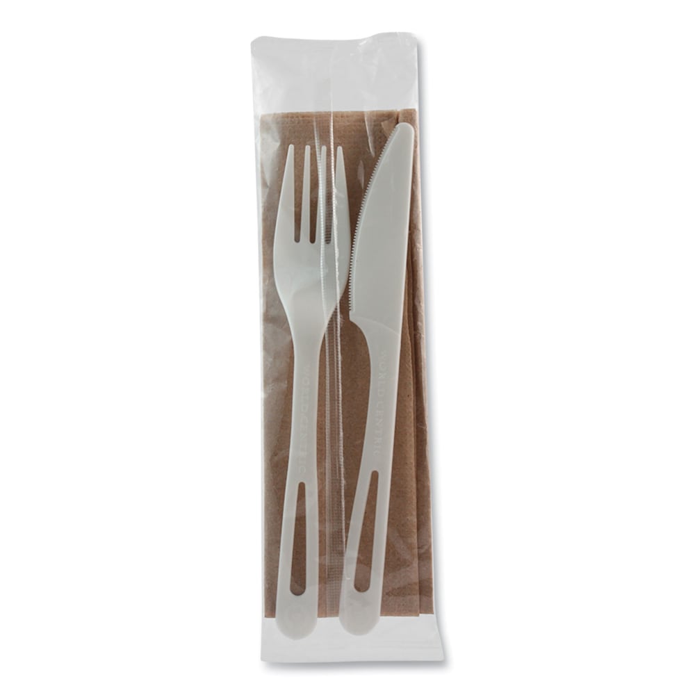 World Centric TPLA Cutlery, Fork/Knife/Napkin, White, Carton Of 500 Kits MPN:AS-PS-FKN