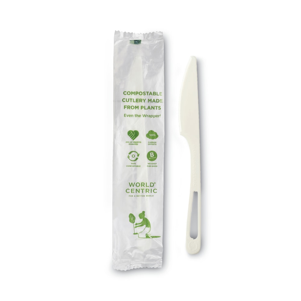 World Centric TPLA Compostable Cutlery, Knife, 6-3/4in, White, Pack Of 750 Knives MPN:KN-PS-I