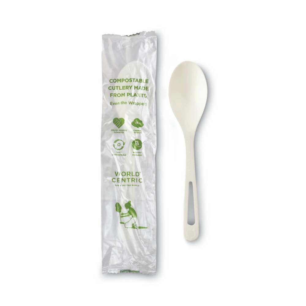 World Centric TPLA Compostable Cutlery, Spoon, 6in, White, Pack Of 750 Spoons MPN:SP-PS-I