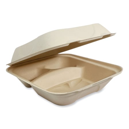Fiber Hinged Containers, 3-Compartment, 8.8 x 8.2 x 2.9, Natural, Paper, 300PK MPN:TO-SC-U8T-LFP