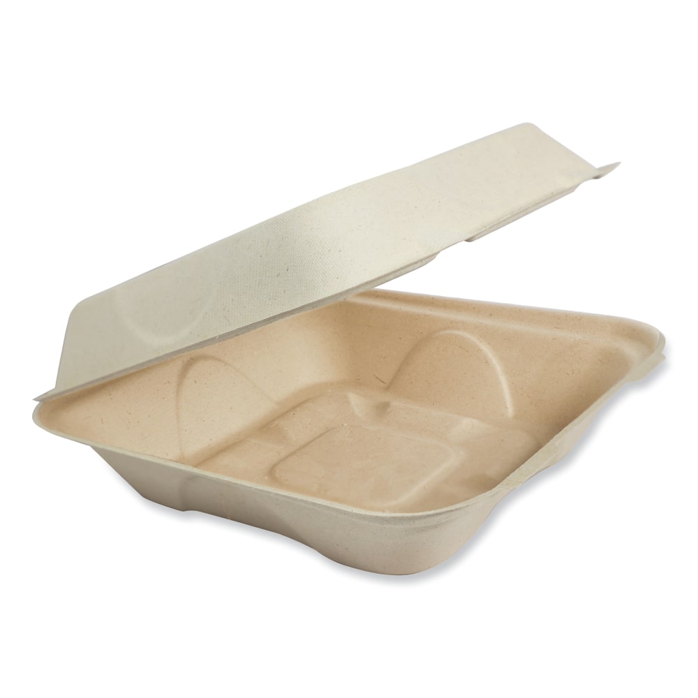 World Centric Fiber Hinged Containers, 3-1/4inH x 7inW x 8-5/16inD, Natural, Pack Of 300 Containers MPN:TO-SC-U85-3-LFP