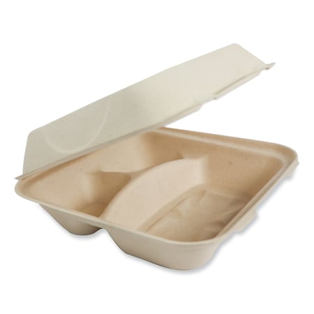 Fiber Hinged Containers, 3-Compartment, 9.3 x 9 x 3.3, Natural, Paper, 300PK MPN:TO-SC-U9T-LFP