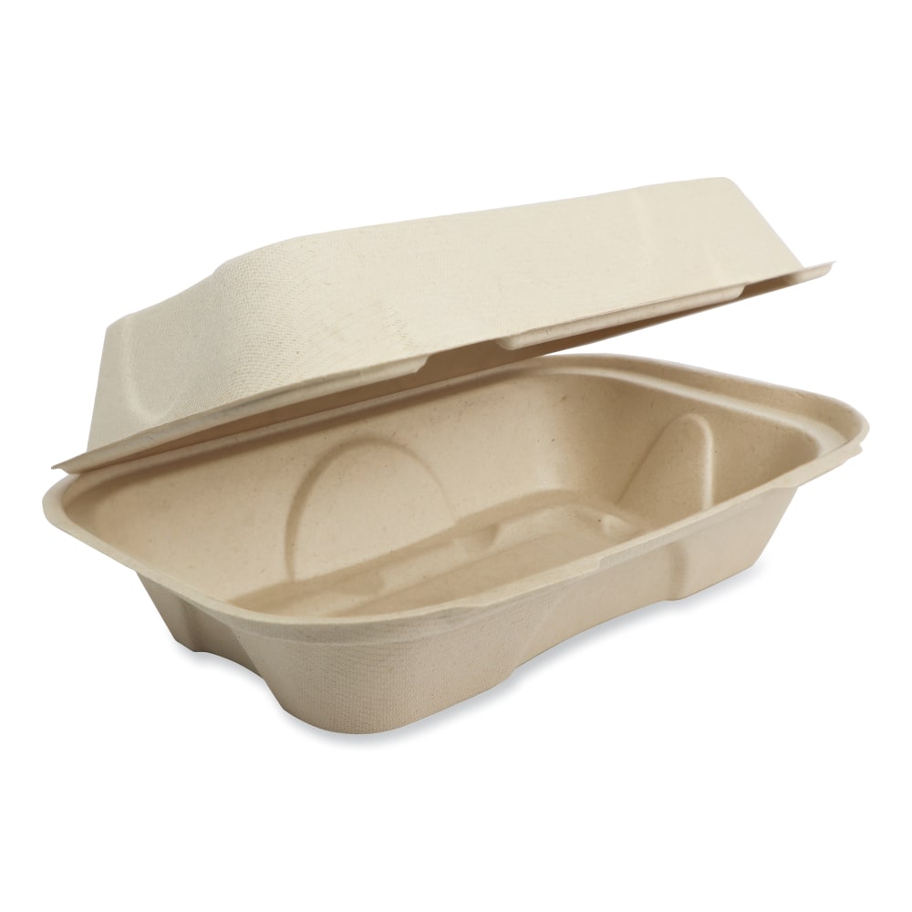 World Centric Fiber Hinged Containers, 3-1/8inH x 9-1/4inW x 6-7/16inD, Natural, Pack Of 500 Containers MPN:TO-SC-UHB-LFP