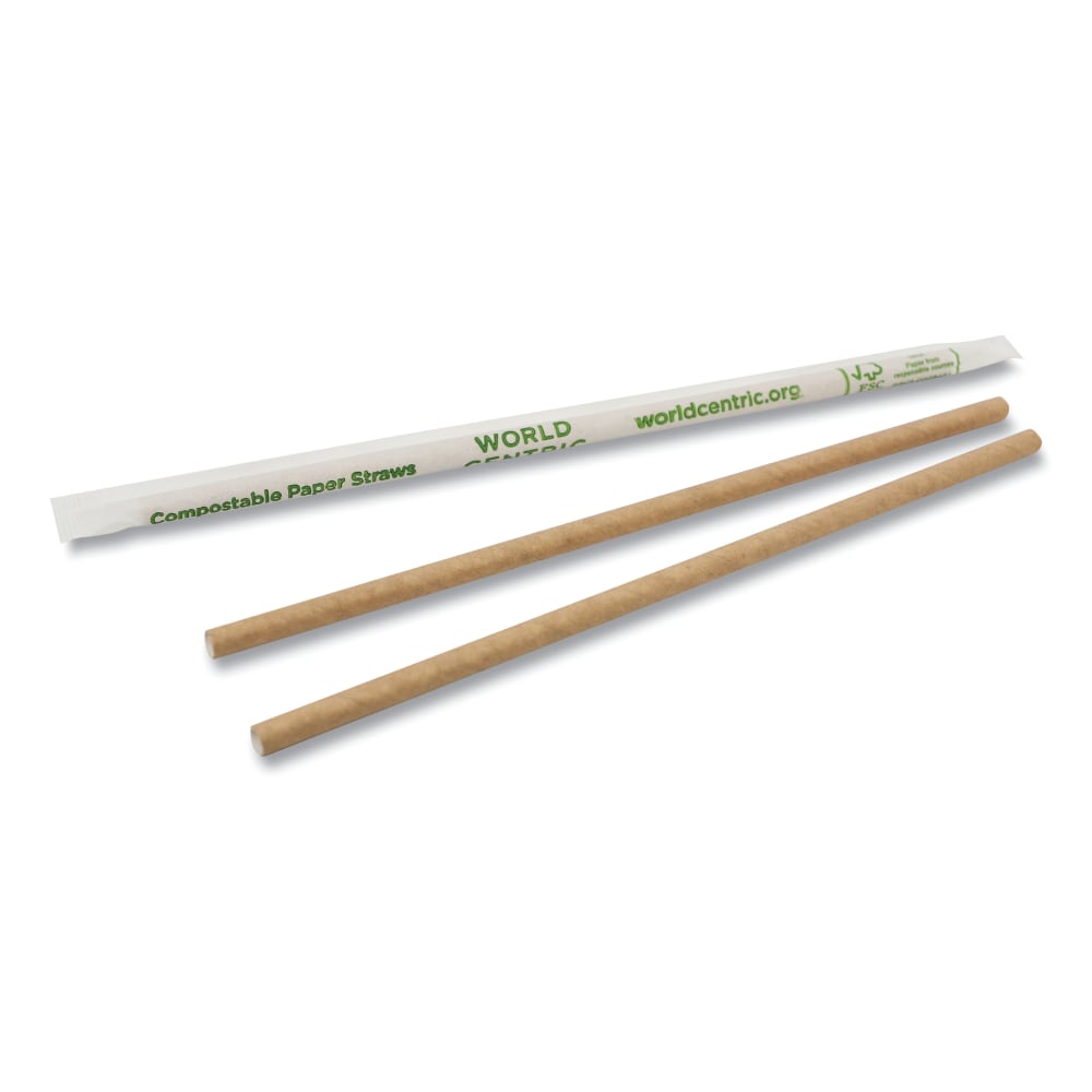 World Centric Sustainable Kraft Paper Straws, Wrapped, 8in, Natural, Pack Of 6, 000 Straws MPN:STPA8WK