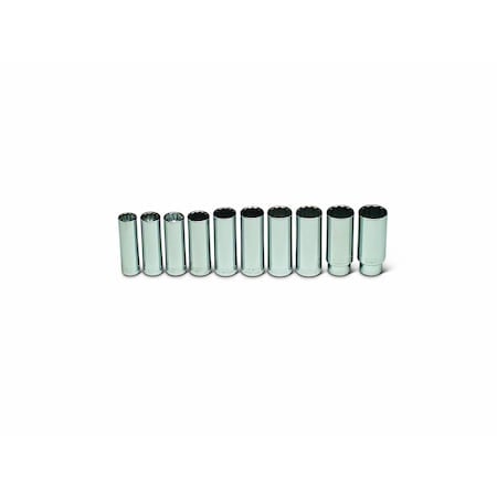 10PC. Deep Metric Socketset w/Metal Tra MPN:473