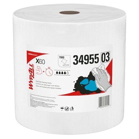 WypAll GeneralClean X60 Multi-Task Cleaning Cloths (34955), Jumbo Roll, Strong & Absorbent, White MPN:34955
