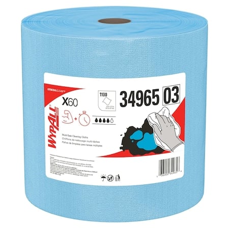 WypAll GeneralClean X60 Multi-Task Cleaning Cloths (34965), Jumbo Roll, Strong & Absorbent, Blue MPN:34965