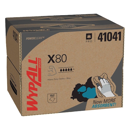 WypAll PowerClean X80 Heavy Duty Cloths (41041), Brag Box, Extended Use Towels, Blue MPN:41041