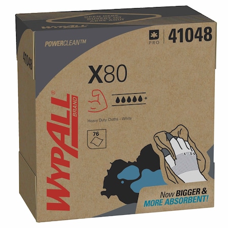 WypAll Power Clean X80 Heavy Duty Cloths (41048), Pop-Up Box, White, 80 Sheets / Box, es / Case, PK5 MPN:41048