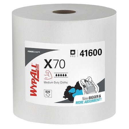 WypAll PowerClean X70 Medium Duty Cloths (41600), Jumbo Roll, Long Last ing Towels, White MPN:41600