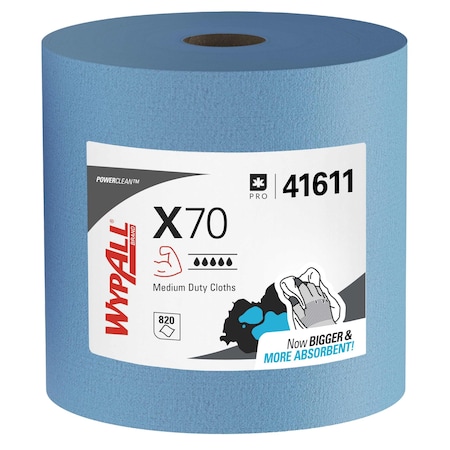 WypAll Power Clean X70 Medium Duty Cloths (41611), Jumbo Roll, Long Lasting, Blue, 1 Roll MPN:41611