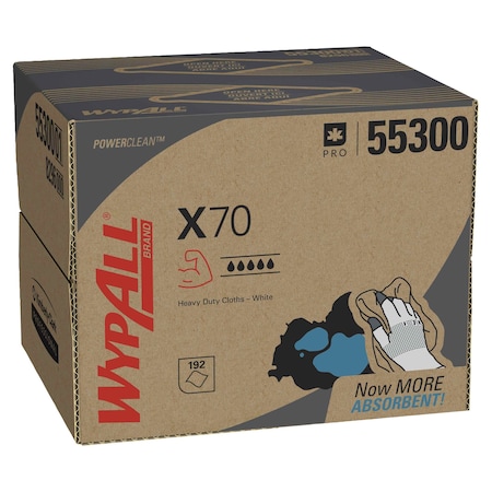 WypAll X70 Dry Wipe, 11 in x 16 3/4 in, White, Dispenser Box, 200 Sheets MPN:55300