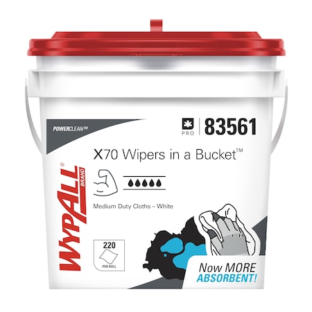 WypAll PowerClean X70 Medium Duty Cloths (83561), Wipers in a Bucket, Long Lasting Towels, White MPN:83561
