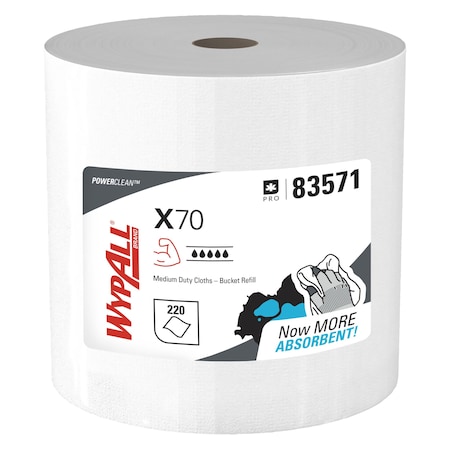 Power Clean X70 Medium Duty Cloths in a Bucket Refill, Long Lasting, White, 3 PK MPN:83571