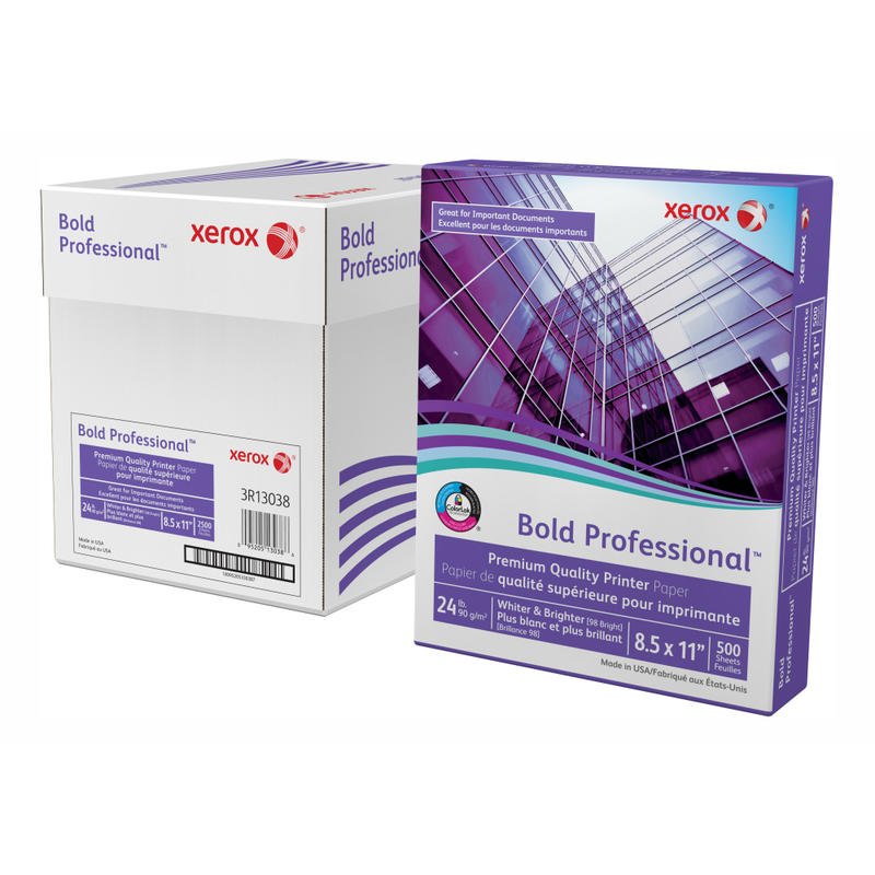 Xerox Bold Professional Quality Paper, Letter Size (8 1/2in x 11in), 98 (U.S.) Brightness, 24 Lb, FSC Certified, Ream Of 500 sheets, Case of 5 reams MPN:3R13038-CS