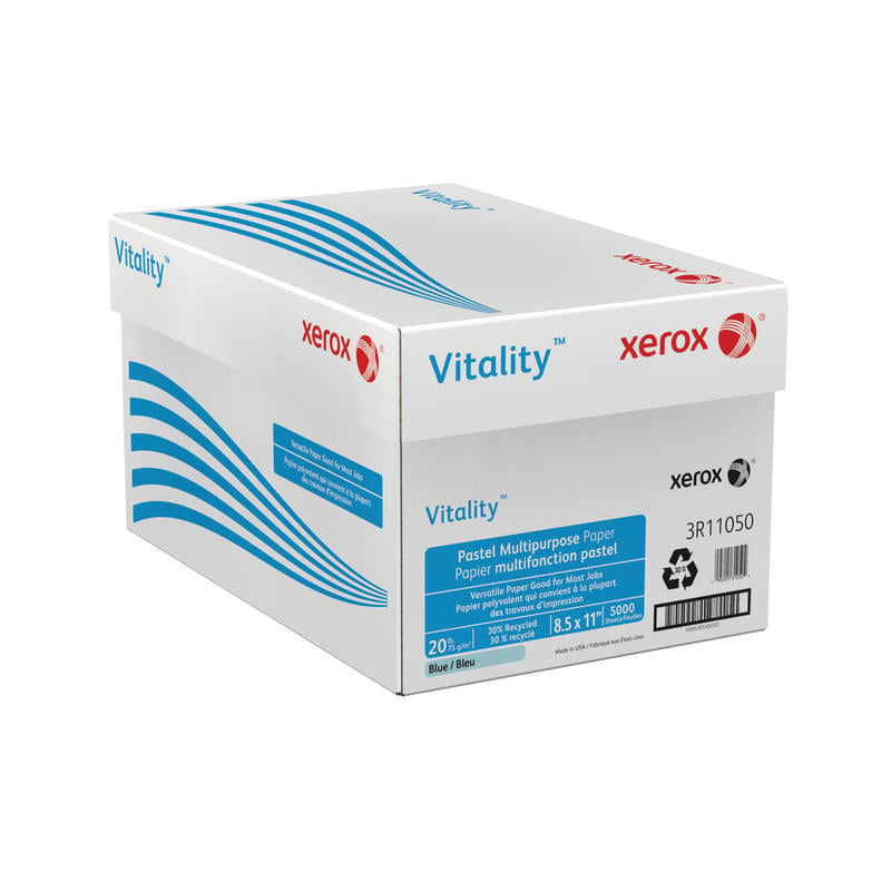 Xerox Vitality Pastel Color Multi-Use Printer & Copy Paper, Blue, Letter (8.5in x 11in), 5000 Sheets Per Case, 20 Lb, FSC Certified, 30% Recycled, Case Of 10 Reams MPN:3R11050-CT